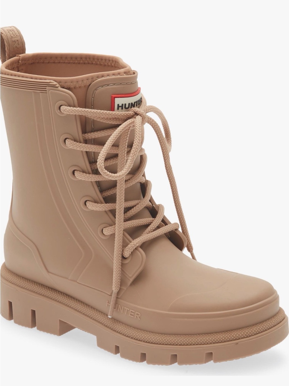 Hunter Beige Lace-Up Waterproof Combat Boot